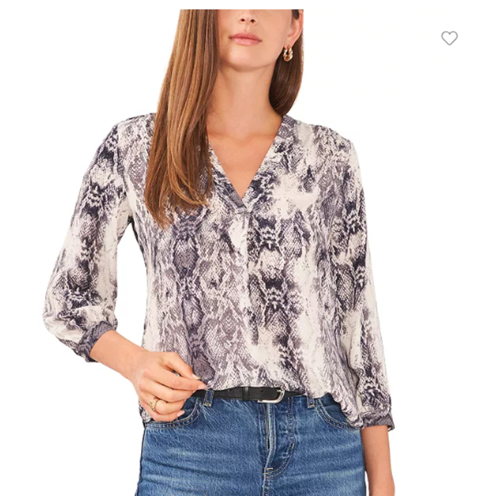 Vince Camuto Snake Print VNeck Rumple Blouse Size XS